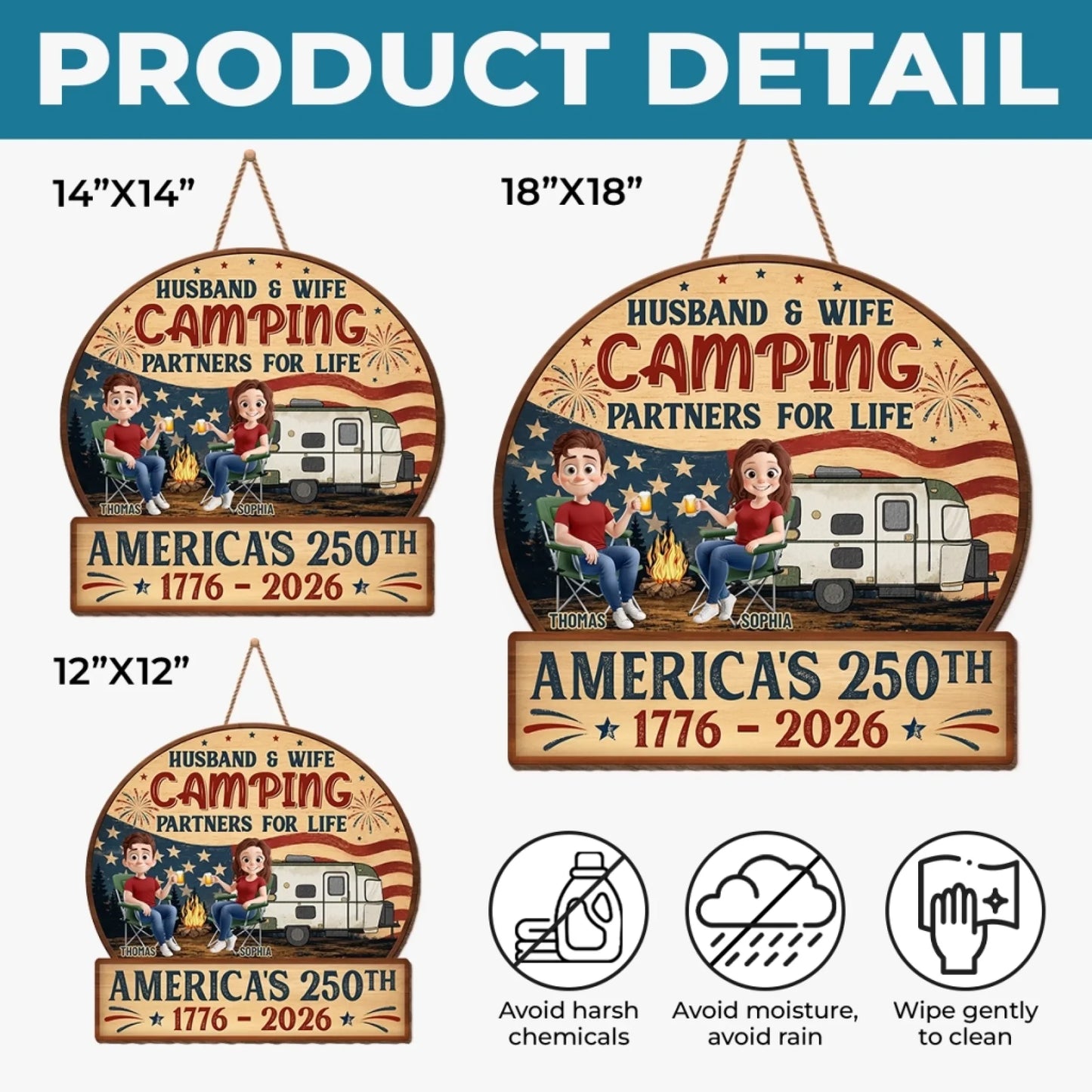 Custom Wood Sign - Personalized America 250th Anniversary, Camping Gifts For Campers, Husband And Wife, Him And Her - Our Happy Camping Place